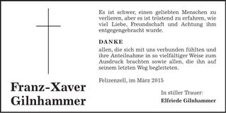 Traueranzeige Franz-Xaver Gilnhammer
