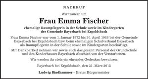 Traueranzeige Emma Fischer