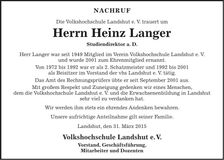 Traueranzeige Heinz Langer