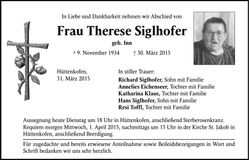Traueranzeige Therese Siglhofer