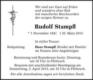 Traueranzeige Rudolf Stampfl