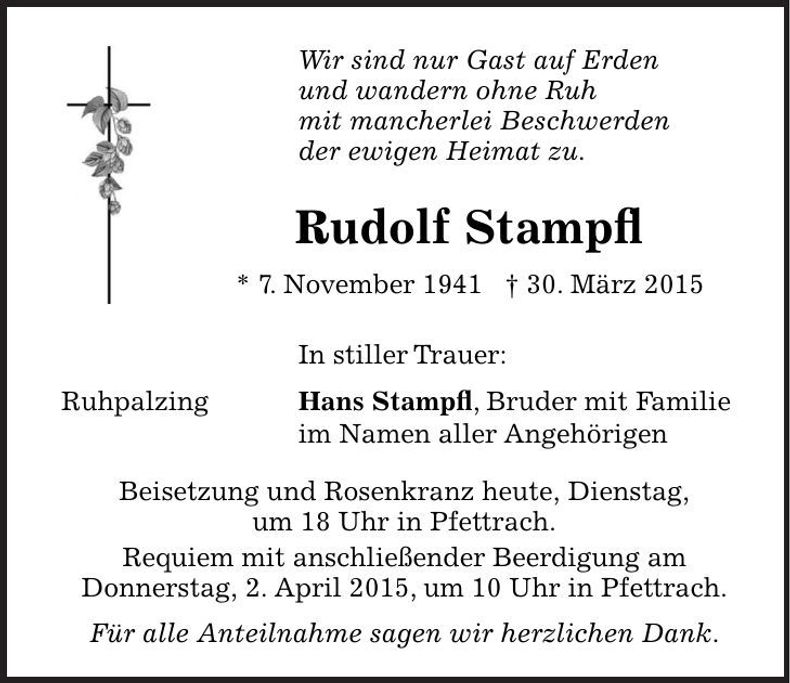 Traueranzeige Rudolf Stampfl