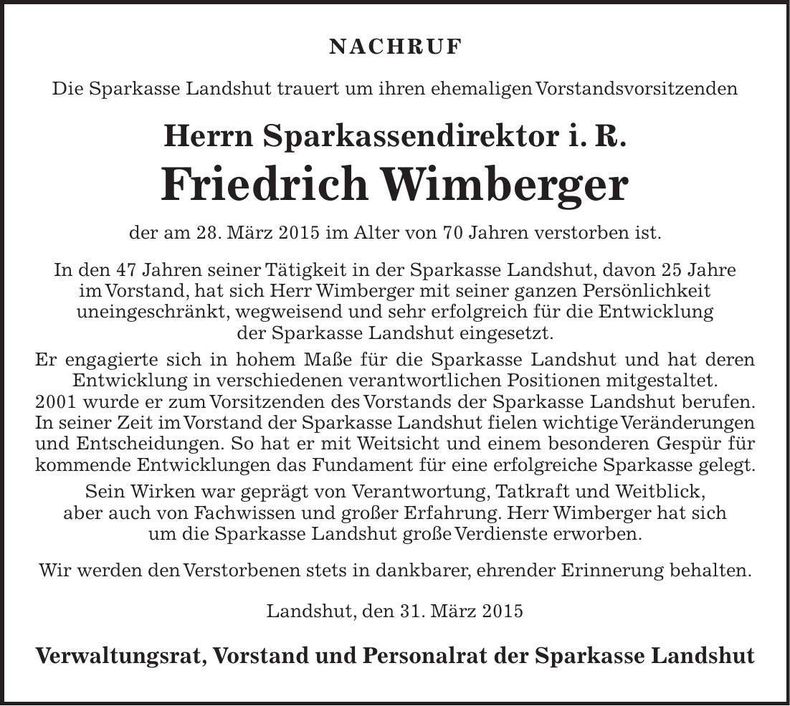 Traueranzeige Friedrich Wimberger