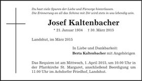 Traueranzeige Josef Kaltenbacher