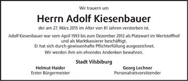 Traueranzeige Adolf Kiesenbauer
