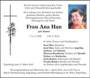 Traueranzeige Ana Han