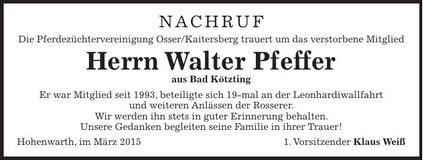 Traueranzeige Walter Pfeffer