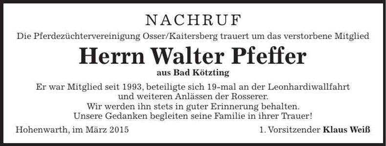Traueranzeige Walter Pfeffer
