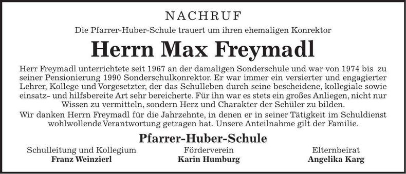 Traueranzeige Max Freymadl