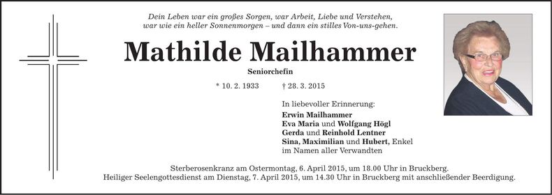 Traueranzeige Mathilde Mailhammer