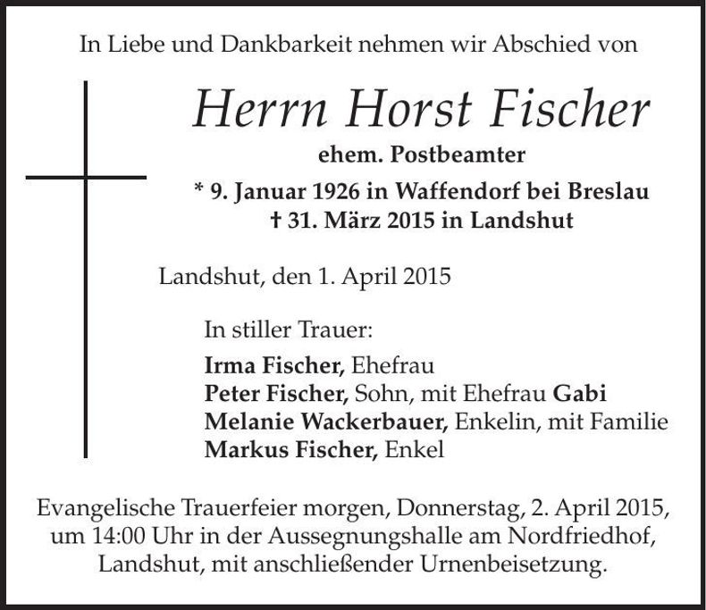 Traueranzeige Horst Fischer