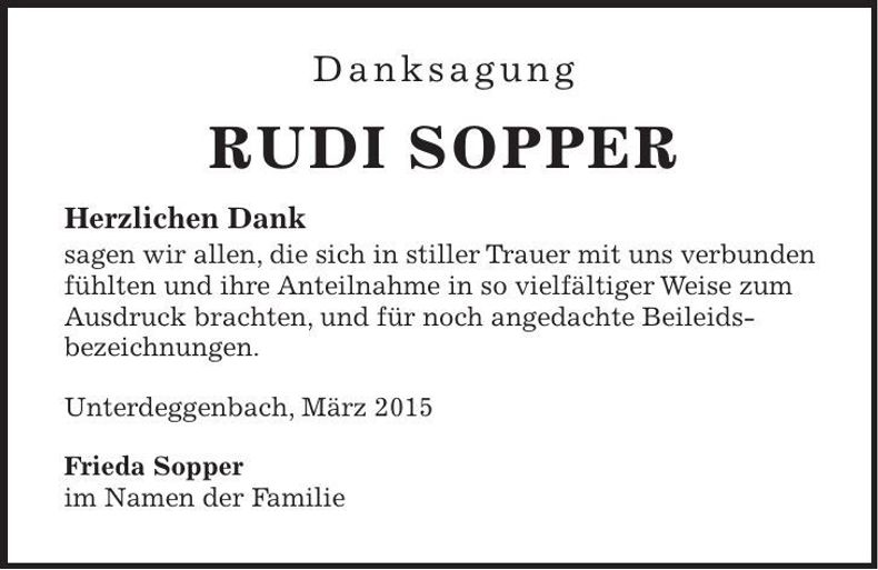 Traueranzeige Rudi Sopper