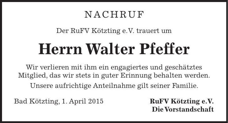 Traueranzeige Walter Pfeffer