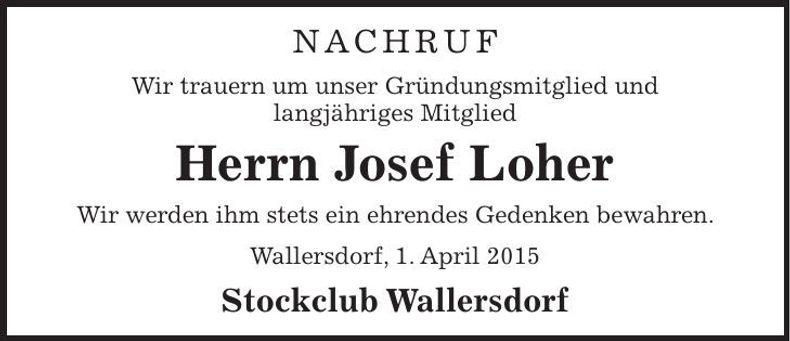 Traueranzeige Josef Loher