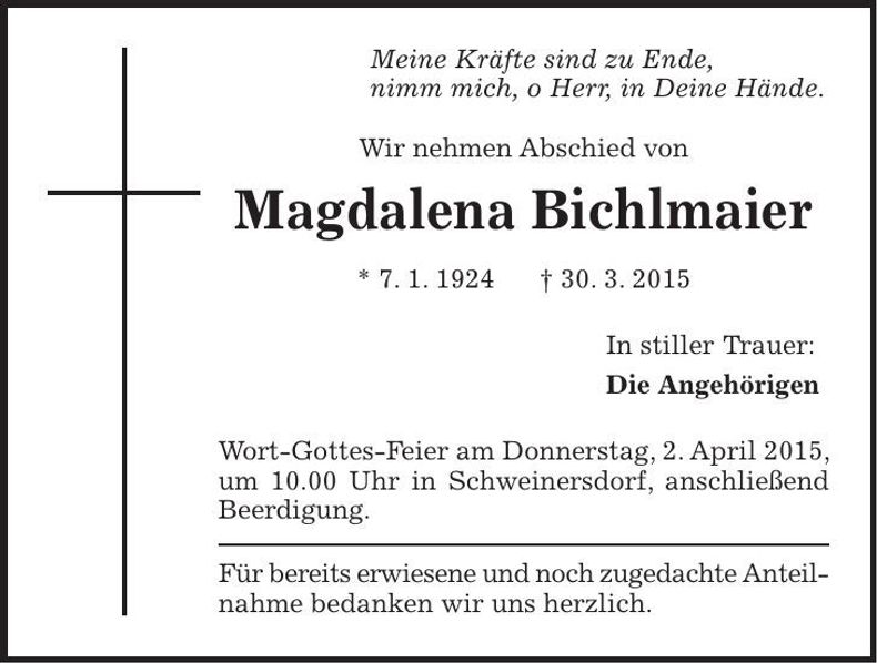 Traueranzeige Magdalena Bichlmaier