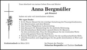 Traueranzeige Anna Bergmüller