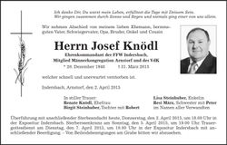 Traueranzeige Josef Knödl