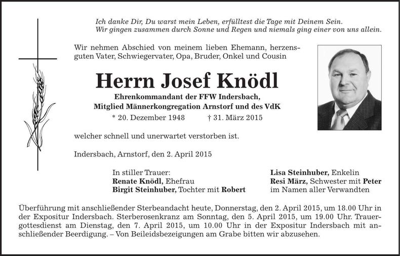 Traueranzeige Josef Knödl