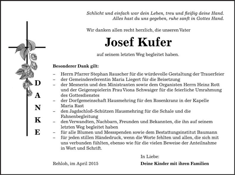 Traueranzeige Josef Kufer