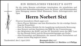 Traueranzeige Norbert Sixt