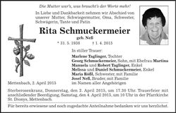 Traueranzeige Rita Schmuckermeier