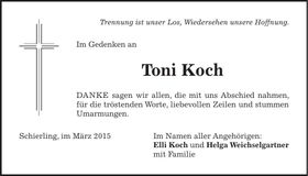 Traueranzeige Toni Koch