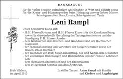 Traueranzeige Leni Rampl