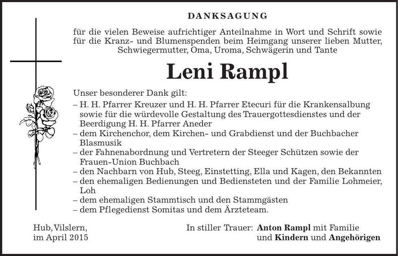 Traueranzeige Leni Rampl