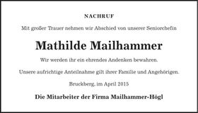 Traueranzeige Mathilde Mailhammer
