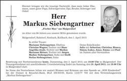 Traueranzeige Markus Siebengartner