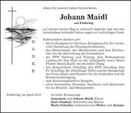 Traueranzeige Johann Maidl