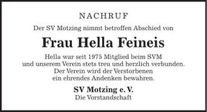 Traueranzeige Hella Feineis