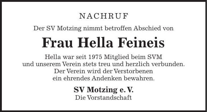 Traueranzeige Hella Feineis
