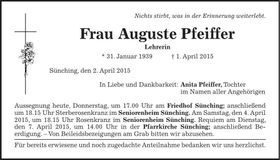 Traueranzeige Auguste Pfeiffer