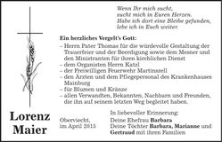 Traueranzeige Lorenz Maier