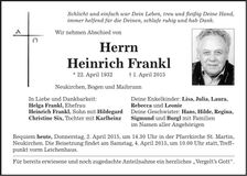 Traueranzeige Heinrich Frankl