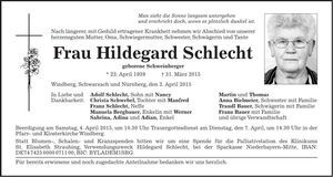 Traueranzeige Hildegard Schlecht