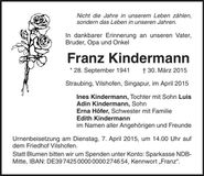 Traueranzeige Franz Kindermann