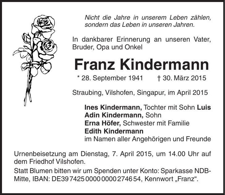 Traueranzeige Franz Kindermann