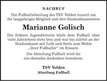 Traueranzeige Marianne Golisch