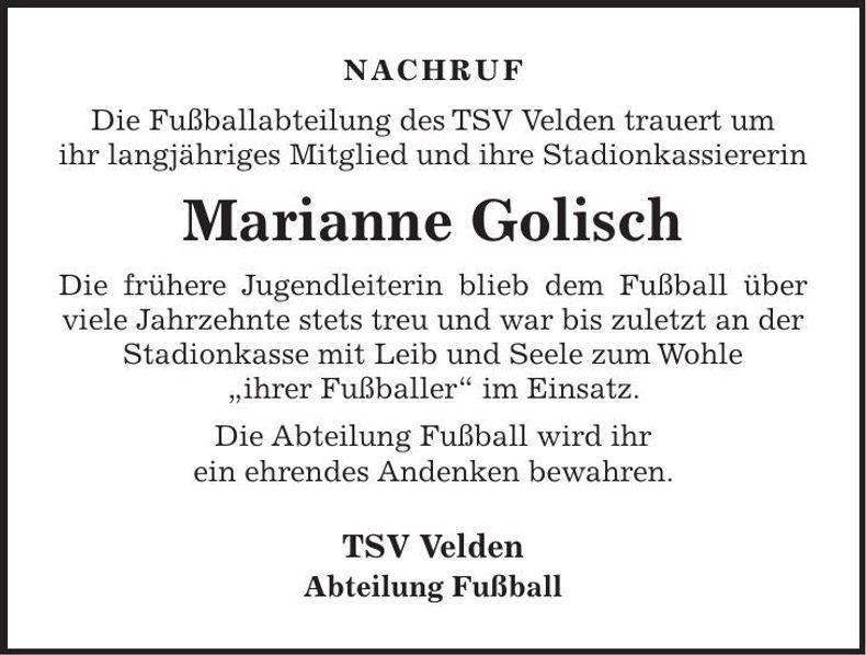 Traueranzeige Marianne Golisch