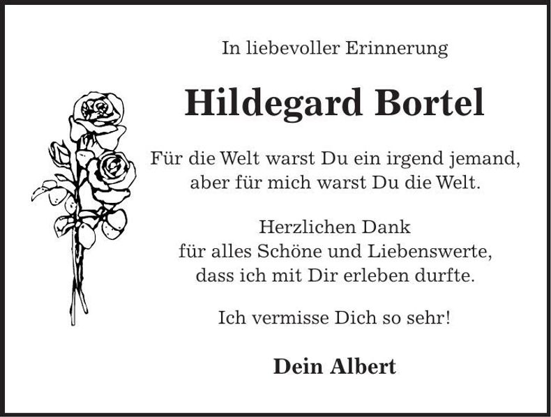 Traueranzeige Hildegard Bortel
