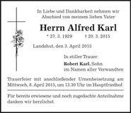 Traueranzeige Alfred Karl