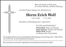 Traueranzeige Erich Wolf