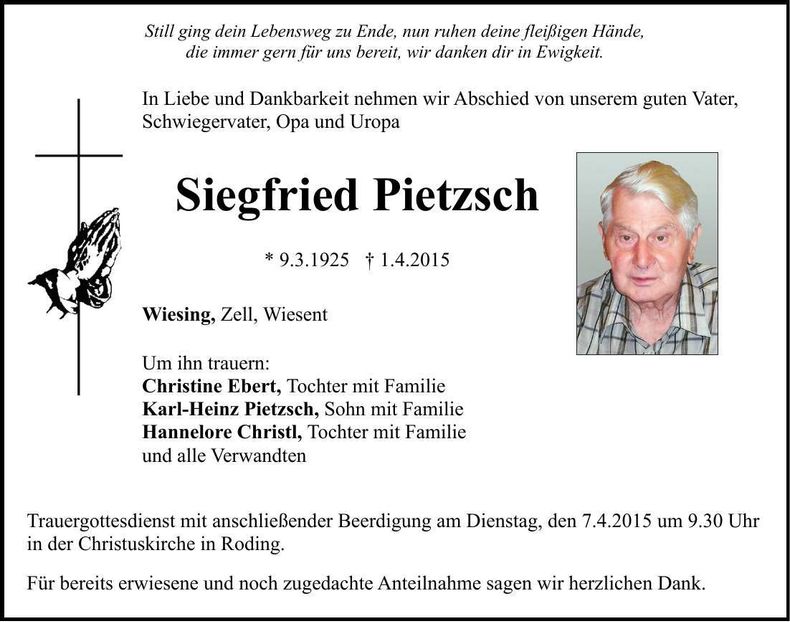 Traueranzeige Siegfried Pietzsch