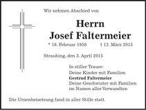 Traueranzeige Josef Faltermeier