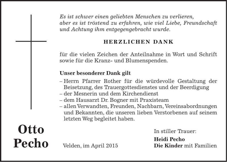 Traueranzeige Otto Pecho