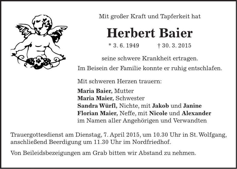 Traueranzeige Herbert Baier