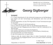 Traueranzeige Georg Giglberger