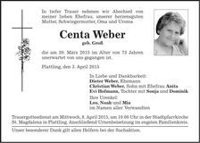 Traueranzeige Centa Weber